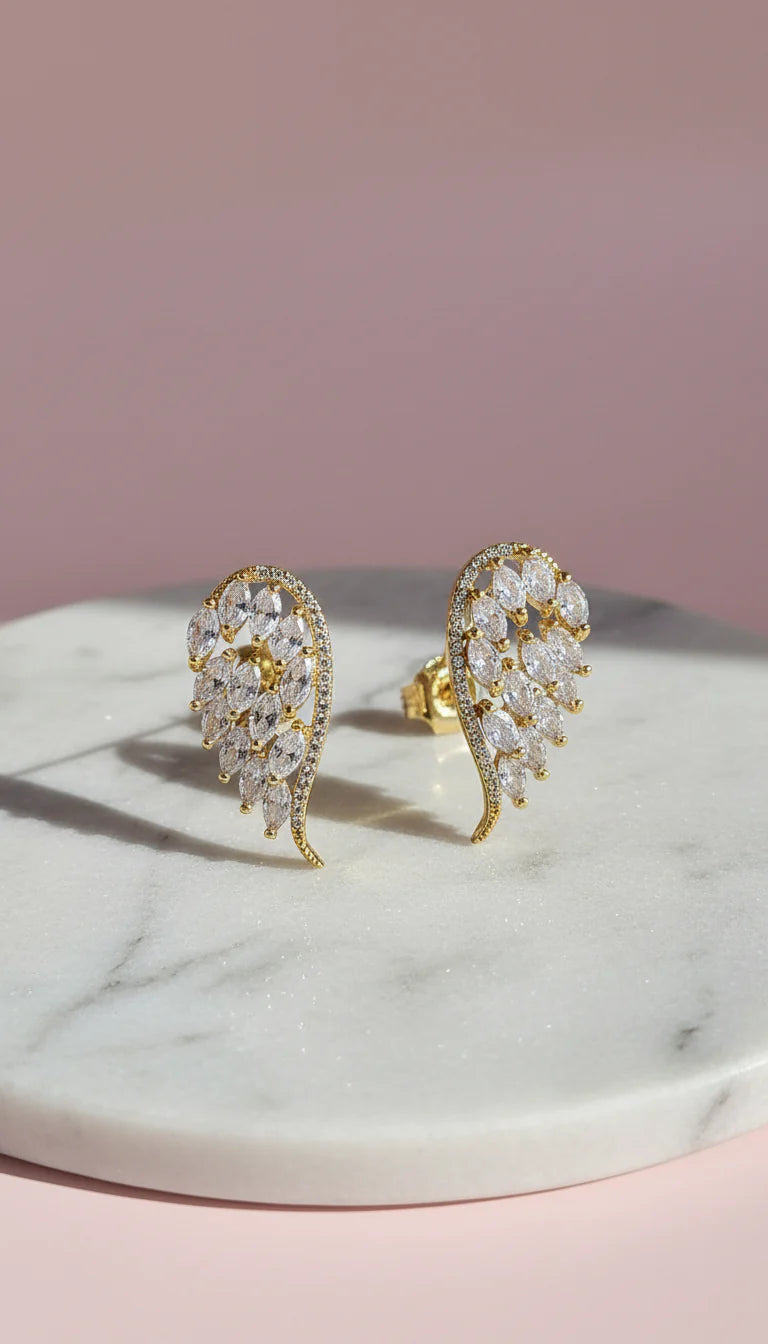 Winged Marquise Crystal Stud Earrings Gold