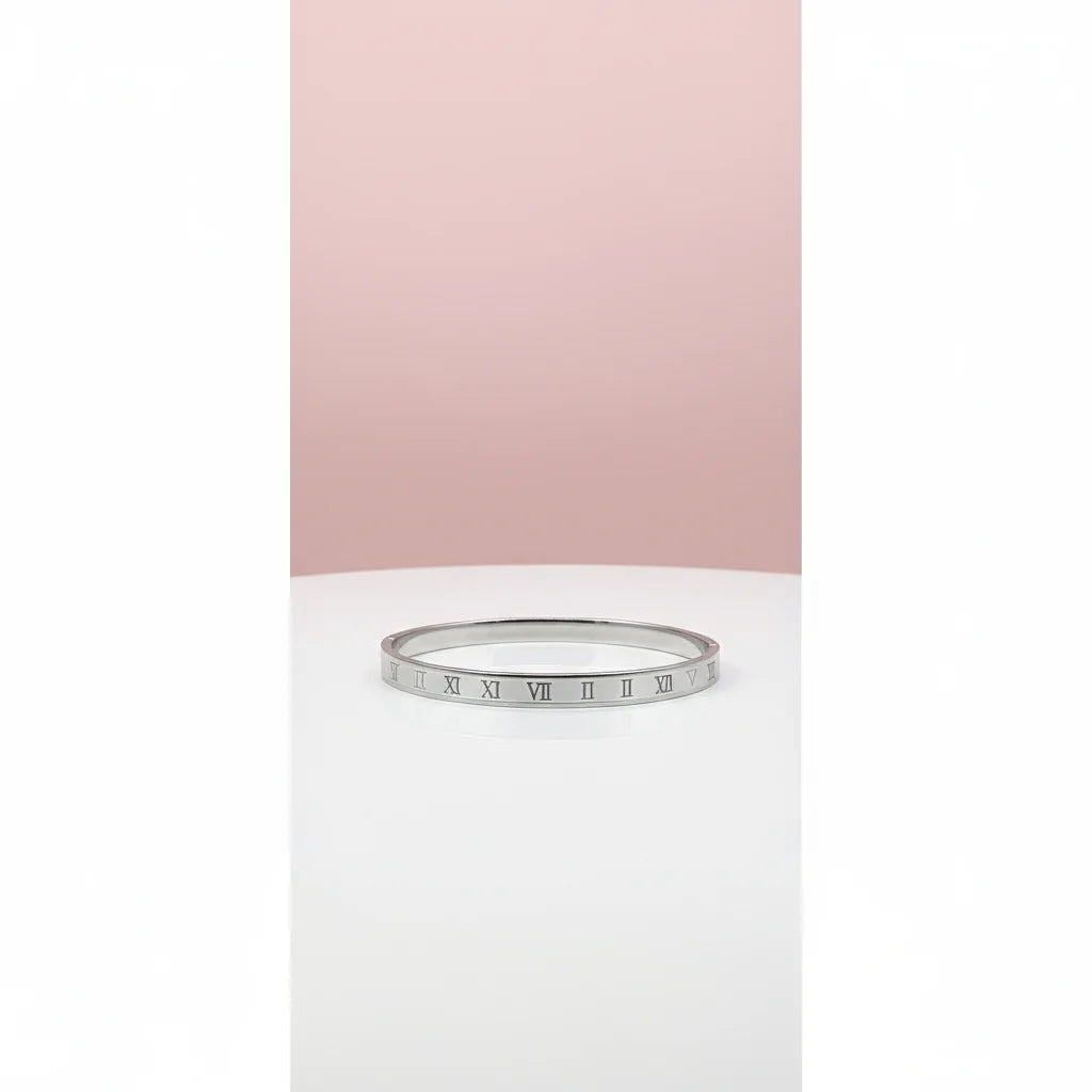 Roman Numeral Stainless Steel his/her or Stacking Bangle Silver