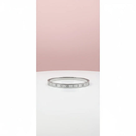 Roman Numeral Stainless Steel his/her or Stacking Bangle Silver