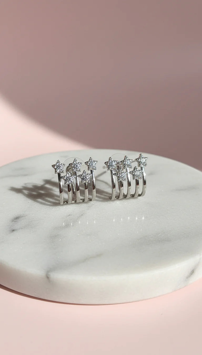 Star Climber Crystal Stud Earrings Silver