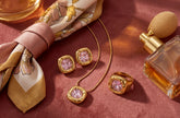 Blush Pink Crystal Jewelry Set – Gold Statement Ring, Necklace & Earrings