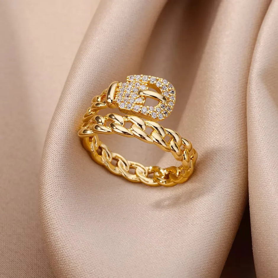 Golden Luxe Buckle Chain Ring