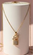 Lock & Key Crystal Stainless Steel Gold Plated Pendant Necklace Gold