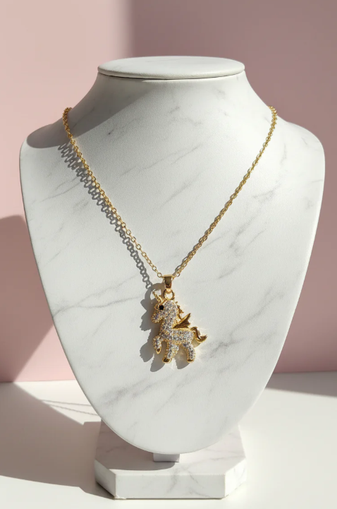 Unicorn Crystal Pendant Necklace Gold