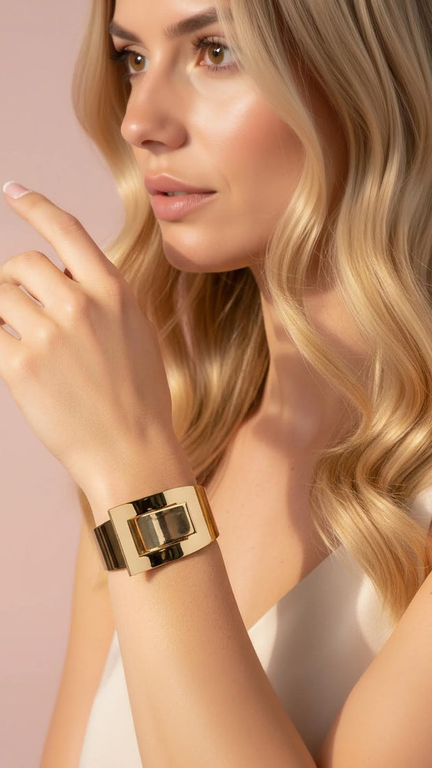Gold Statement Buckle Bangle