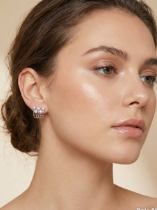 Star Climber Crystal Stud Earrings Silver