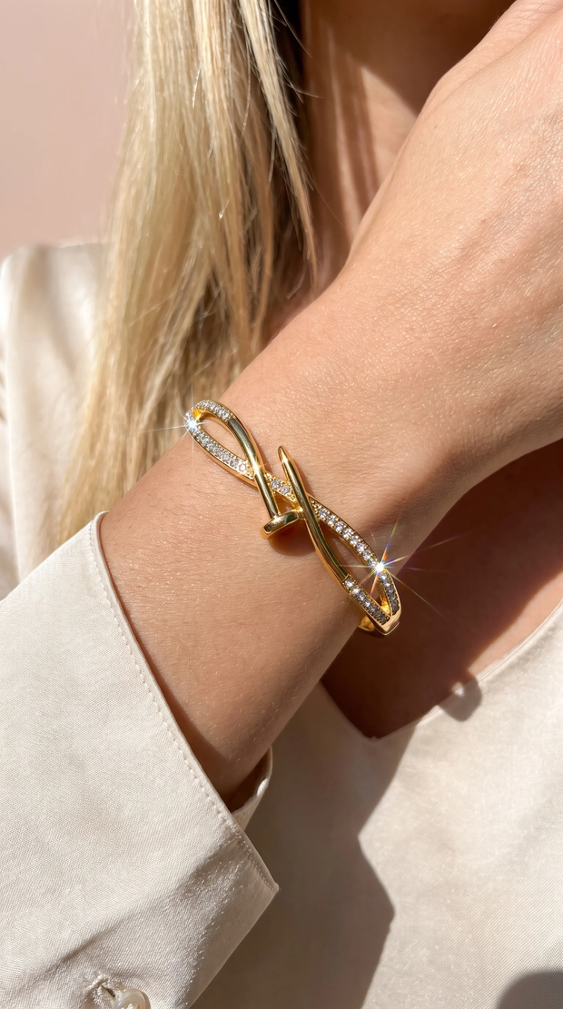 Twisted Crystal Gold Plated Nail Bangle Gold