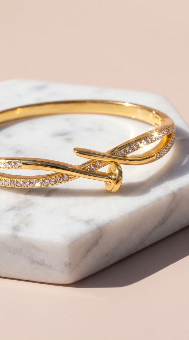 Twisted Crystal Gold Plated Nail Bangle Gold