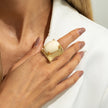 Vintage Gold Statement Ring with Oval Ivory Stone – Elegant Adjustable Cocktail Ring
